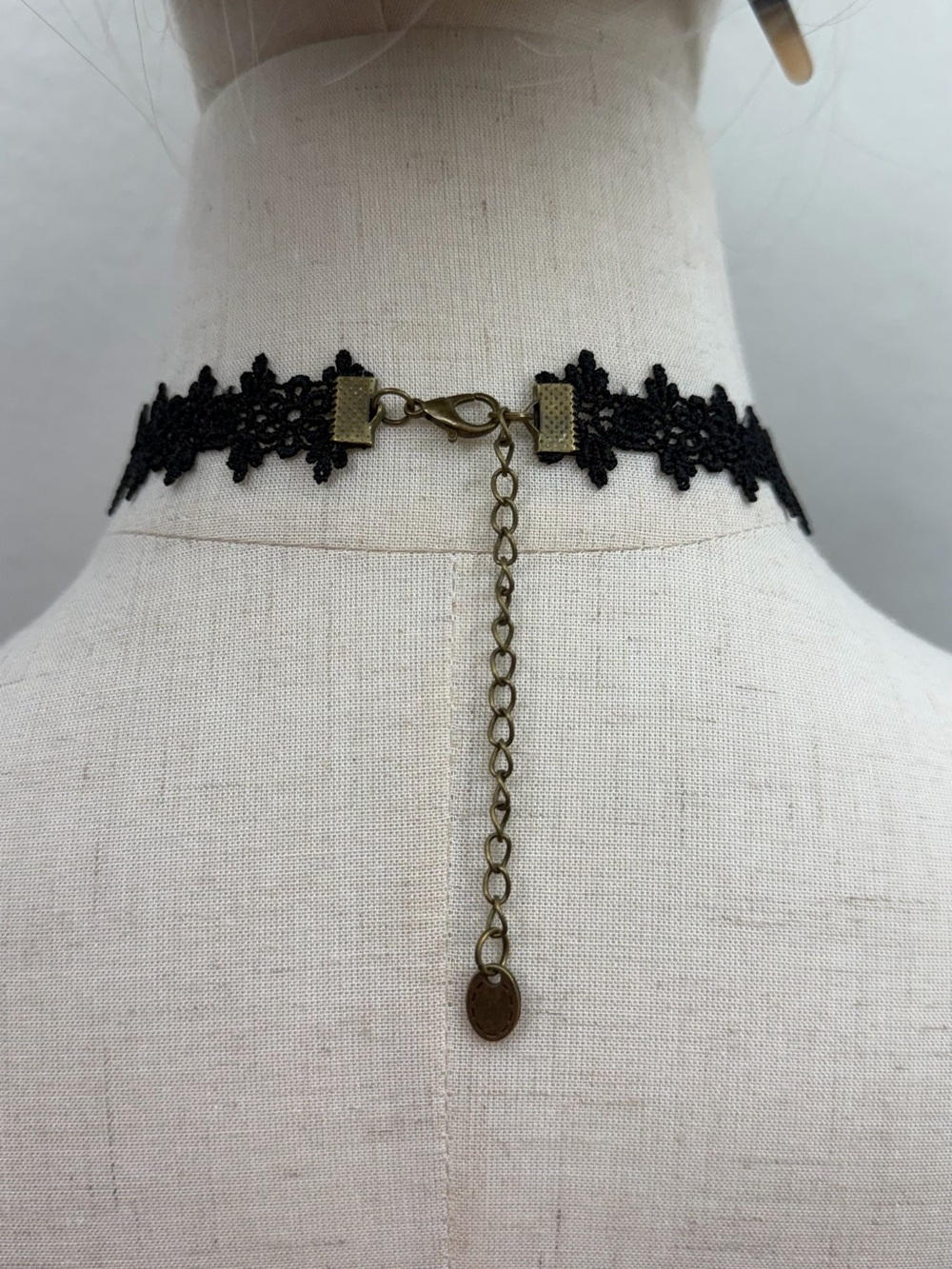 Black Gothic Lace Choker Necklace Victorian Lace Choker with Black Crystal - Picture 4 of 4